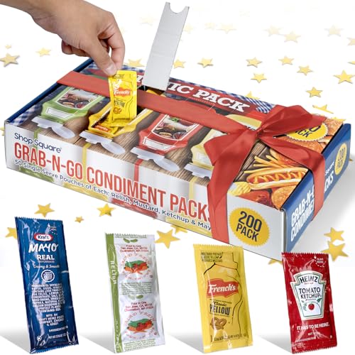 Grab-n-Go Condiment Packs - 50 Single Serve Pouches of Each: Ketchup, Mustard, Relish, and Mayo - Great for Picnics, Boxed Lunch, BBQ, Travel, Picnic and Parties (200 Condiment Packets Total) ProductsLogo