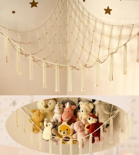 Stuffed Animal Storage Hammock or Net Corner - Large Toy Hammock Net for Stuffed Animals Room Decor - Cute Stuff Animal Organizer Plush Holder - Kids Baby Nursery Essentials Wall Bedroom Home Decor ProductsLogo