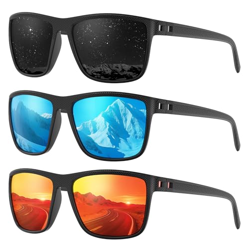 Fanshen Polarized Sunglasses for Men Women, UV Protection Lightweight Mens Sun Glasses for Driving Fishing Golf Cycling (Black&Ice Blue&Red) ProductsLogo
