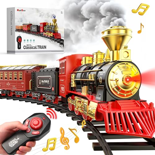 Hot Bee Train Set - Train Toys with Remote Control Trains for Boys with Smokes, Lights and Sound,Toy Train Set for Under Christmas Tree, Toddler Model Trains for 3 4 5 6 7 8+ Years Old Kids ProductsLogo