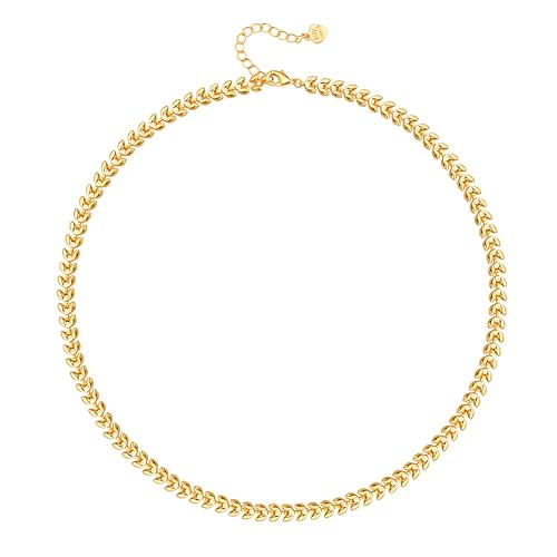 Aobei Pearl 18K Gold Wheat Ear Leaf Link Chain Choker Necklace for Women Dainty Arrow Chevron Chain Necklace Adjustable Wishbone Fishbone Clavicle Chain Jewelry 16”+2” ProductsLogo