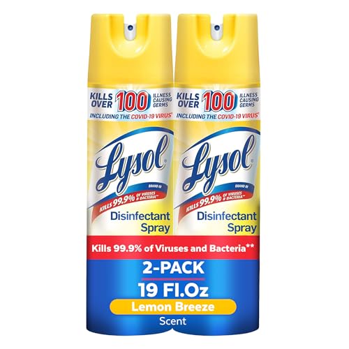 Lysol Disinfectant Spray, Sanitizing and Antibacterial Spray, For Disinfecting and Deodorizing, Lemon Breeze, 19 Fl Oz (Pack of 2), Packaging May Vary ProductsLogo