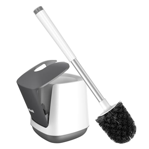 SetSail Toilet Brush and Holder, Self Closing Lid Toilet Bowl Brushes Holder and Extra Long Handle Ventilated Toilet Brush Set for Bathroom Cleaning, Nylon Bristles, White & Grey ProductsLogo
