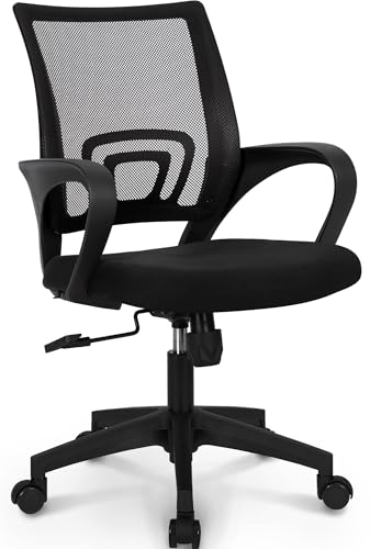 NEO CHAIR Office Desk Computer Chair Ergonomic Mesh Gaming Mid Back Seat with Comfy Lumbar Support Adjustable Height Swivel for Home Task (Black) ProductsLogo