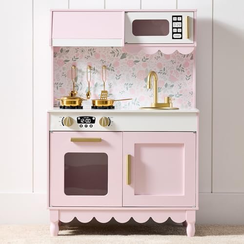 Best Choice Products Wooden Pretend Play Cottage Kitchen Kids Toy w/Storage, Scalloped Edge, 5 Accessories, Microwave, Oven, Clicking Knobs - Pink ProductsLogo