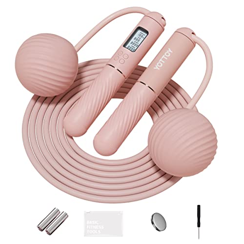 YOTTOY Cordless Jump Rope with Counter - Ropeless Jump Rope 2 In 1 with Large Cordless Ball-Weighted for Women with LCD Display (Pink) ProductsLogo