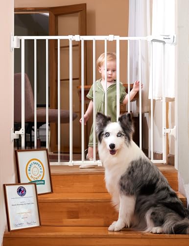 Babelio Baby Gate for Stairs, Kitchen & Doorways, 26-41" W 28" H No Bottom Bar| Easy Installation| One-Handed Operation| Auto-Close| Hardware Mount Safety Dog/Pet Gate Indoor (White) ProductsLogo
