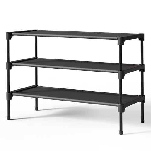 Kitsure Shoe Rack - Non-Woven Shoe Rack Shelf, Shoe Organizer for Closet, Entryway, Garage & Corridor, Stackable Shoe Shelves, 27.5" Wide - 3 Tier, Black ProductsLogo