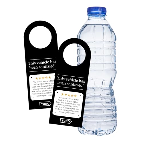 Rental Car Tu ro Your Car Has Been Sanitized 50pk 2x5” 5 Star Review Request Cards for Hosts Water Bottle Hang Tags Important Information Leave in Vehicle ProductsLogo