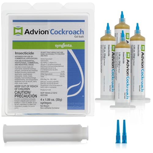 Advion Cockroach Gel Bait, 4 Tubes x 30-Grams, 1 Plunger and 2 Tips, German Roach Insect Pest Control, Indoor and Outdoor Use, Roach Killer Gel for American, German and Other Major Cockroach Species ProductsLogo