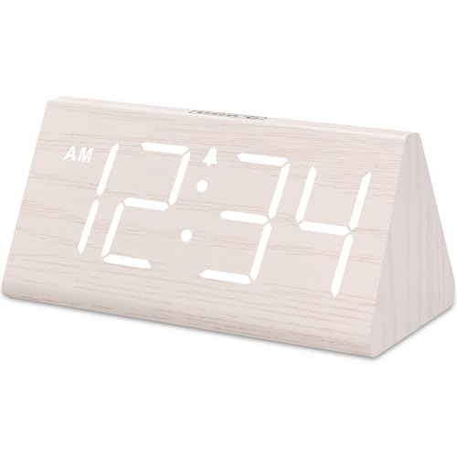 DreamSky Wooden Digital Alarm Clock for Bedroom - Living Room Desk Clock with Large Numbers, Bedside Nightstand Clock with USB Port, Adjustable Volume, Dimmer, DST, Office Wood Décor, Adapter Powered ProductsLogo