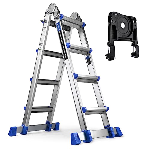 HBTower A Frame 4 Step Extension Ladder 17 Ft, Multi Position Ladder with Removable Tool Tray and Stabilizer Bar, 330 lbs Capacity for Household and Outdoor Work ProductsLogo