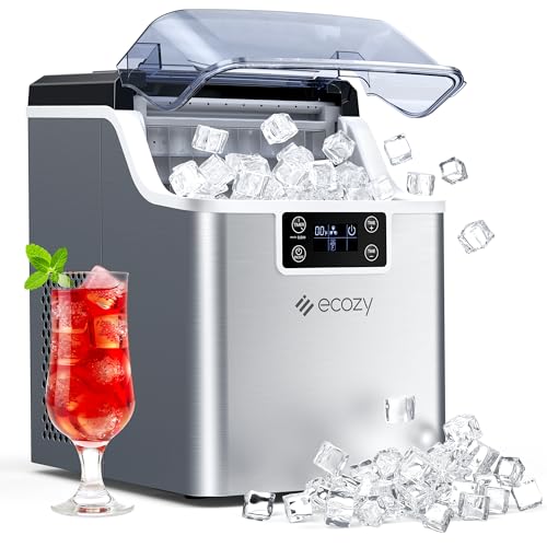 ecozy Ice Cube Maker Countertop, 45 lbs Per Day Ice Machine, 24 Cubes Ready in 13 Mins, Self-Cleaning Function, Perfect for Home Kitchen Bar Party Office, Stainless Steel ProductsLogo