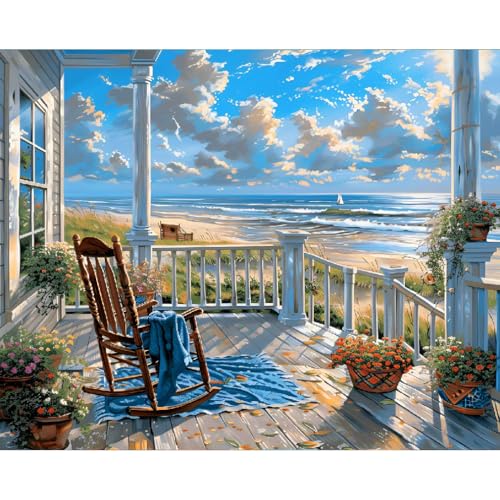 Landscape Paint by Numbers Kit for Adults Beginners, Beach Adult Paint by Numbers on Canvas, Acrylic Painting Crafts for Home Decor (16x20inch) ProductsLogo