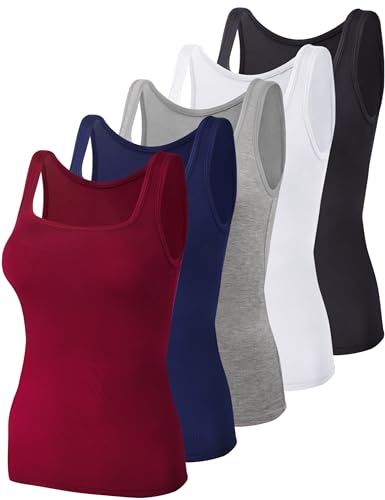 BQTQ 5 Pack Square Neck Tank Tops for Women Sleeveless Ladies Tank Tops with Square Neck Womens Undershirt Tank Tops, L ProductsLogo