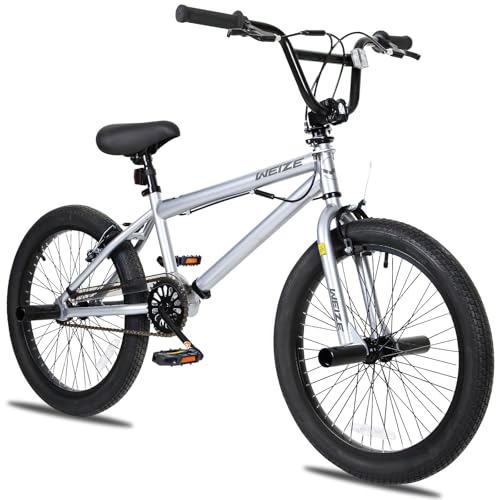 WEIZE Freestyle BMX Bike, 20 inch Trick Bicycle for Kids, Hi-Ten Steel Frame, 360 Degree Rotor Freestyle, 4 Pegs Single Speed Teen Bike for Boys Girls & Beginner-Level to Advanced Riders ProductsLogo