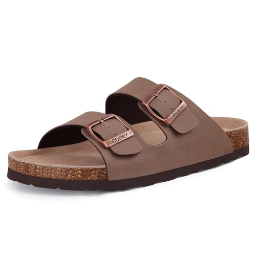 ODOLY Unisex Cork Footbed Slide Sandal, Arch Support Summer Outdoor Sandals with Adjustable Buckle for Women and Men, Brown 39 (8-8.5 Women/6.5-7 Men) ProductsLogo