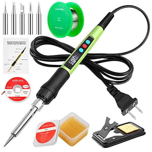 Soldering Iron Kit, 100W LED Digital Solder Gun kits with Ceramic Heater, Adjustable Temperature Welding Tools with Tips, Wick Braid, Stand, Solders Wire, Sponge, Flux Paste ProductsLogo