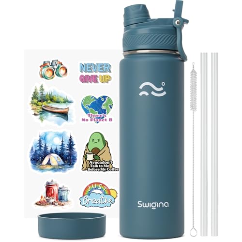 Swigina [2-IN-1 LID] Insulated Water Bottle with Silicone Boot (36hrs Cold/18hrs Hot) - DIY Stickers, Leakproof, BPA Free, 24 oz ProductsLogo